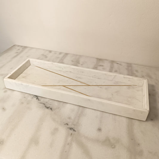 Marble tray with brass inlay